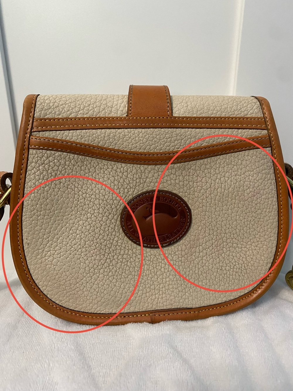 Dooney & Bourke Vintage All Weather Leather Saddle Bag Cream Tan Crossbody - Picture 13 of 13